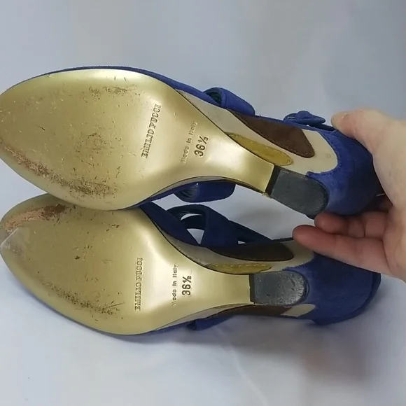 Vtg y2k Emilio Pucci Blue Suede Wedge Heels 36.5